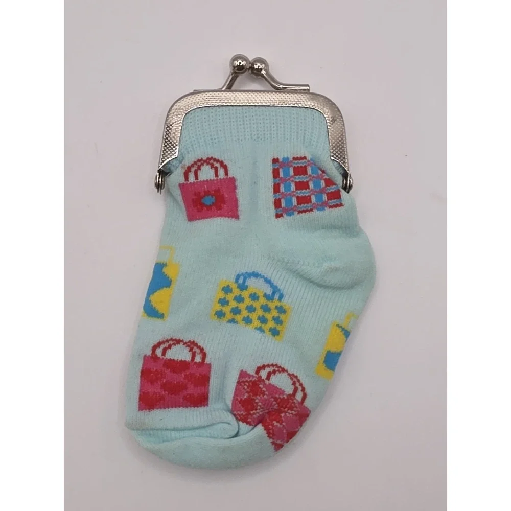 Blue Shopping Bag Pattern Baby Sock Coin Purse